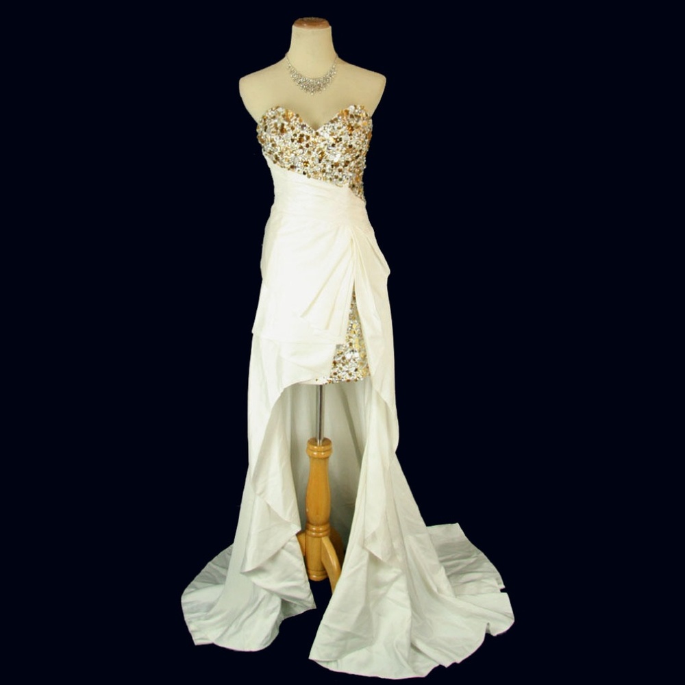 NWT TERANI Ivory/Gold High-Low Bead Sequins Ruch